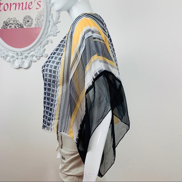 Energe / Sheer Black White Yellow Butterfly Top - Picture 6 of 8